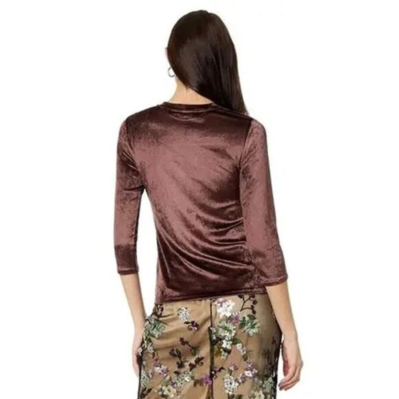 Vince Velour Three-Quarter-Sleeve Crew Neck Top Black Fig Size Medium NWT - Picture 3 of 12